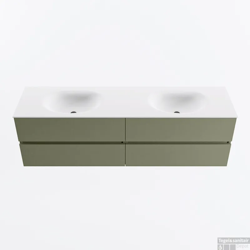Gratis Retour MONDIAZ VICA 170cm badmeubel onderkast Army 4 lades. Wastafel MOON dubbel 2 kraangaten, kleur Talc.