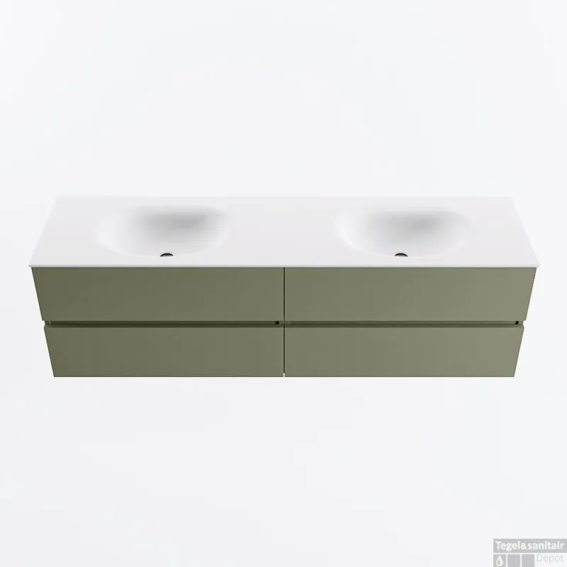 Express Levering MONDIAZ VICA 170cm badmeubel onderkast Army 4 lades. Wastafel MOON dubbel zonder kraangat, kleur Talc.