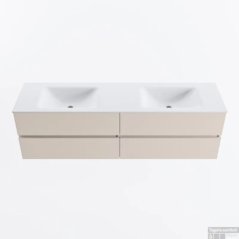 Speciale Aanbieding MONDIAZ VICA 170cm badmeubel onderkast Linen 4 lades. Wastafel CLOUD dubbel zonder kraangat, kleur Talc.