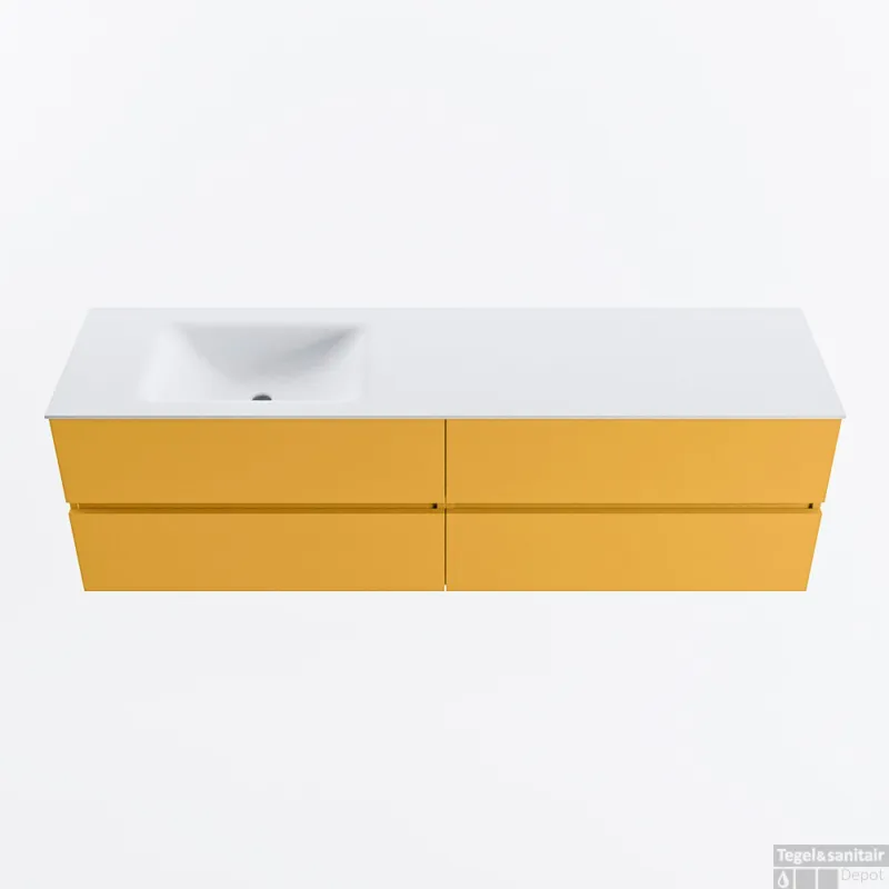 Nu Kopen MONDIAZ VICA 170cm badmeubel onderkast Ocher 4 lades. Wastafel CLOUD links 1 kraangat, kleur Talc.