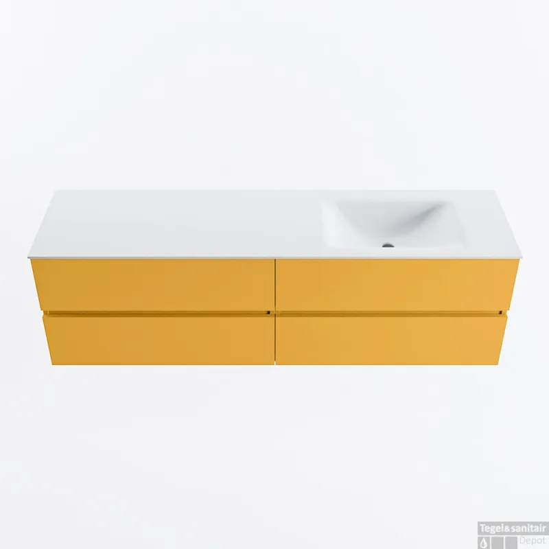 Speciale Aanbieding MONDIAZ VICA 170cm badmeubel onderkast Ocher 4 lades. Wastafel CLOUD rechts 1 kraangat, kleur Talc.