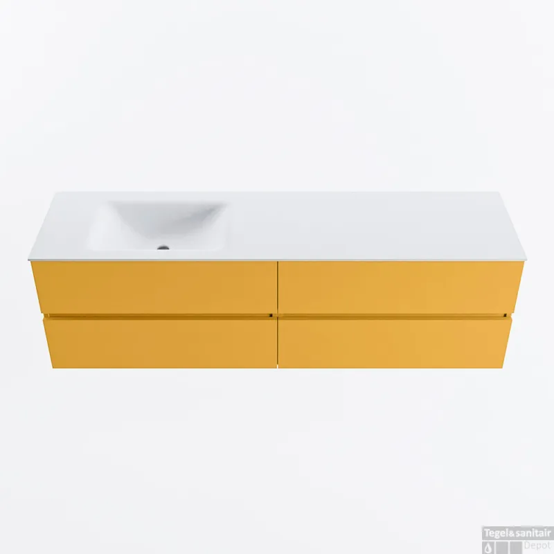 MONDIAZ VICA 170cm badmeubel onderkast Ocher 4 lades. Wastafel CLOUD links zonder kraangat, kleur Talc. Populair