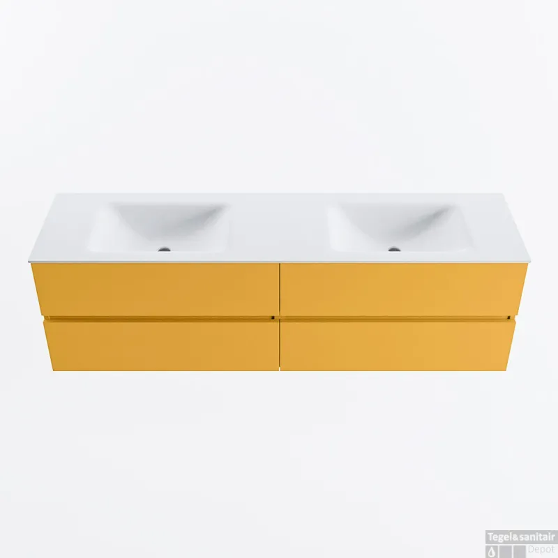 Beste Prijs MONDIAZ VICA 170cm badmeubel onderkast Ocher 4 lades. Wastafel CLOUD dubbel zonder kraangat, kleur Talc.