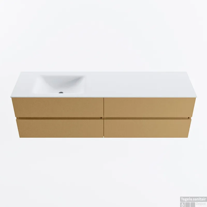 Snelle Levering MONDIAZ VICA 170cm badmeubel onderkast Oro 4 lades. Wastafel CLOUD links 1 kraangat, kleur Talc.