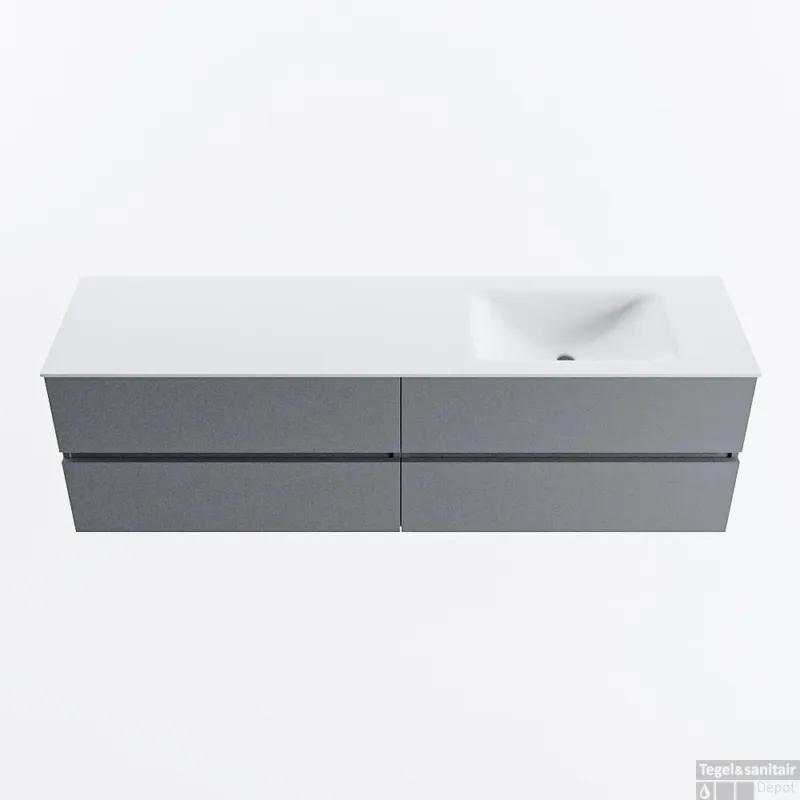 MONDIAZ VICA 170cm badmeubel onderkast Plata 4 lades. Wastafel CLOUD rechts zonder kraangat, kleur Talc. Voordeelprijs