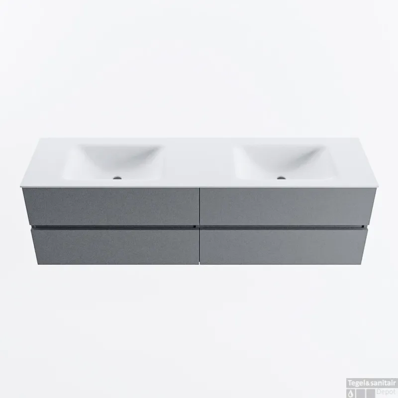 MONDIAZ VICA 170cm badmeubel onderkast Plata 4 lades. Wastafel CLOUD dubbel zonder kraangat, kleur Talc. Beperkte Voorraad