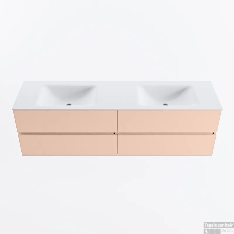 MONDIAZ VICA 170cm badmeubel onderkast Rosee 4 lades. Wastafel CLOUD dubbel 2 kraangaten, kleur Talc. Betaalbaar