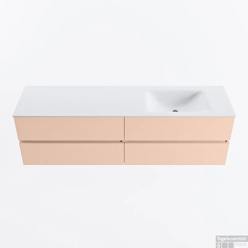 Veilige Betaling MONDIAZ VICA 170cm badmeubel onderkast Rosee 4 lades. Wastafel CLOUD rechts zonder kraangat, kleur Talc.