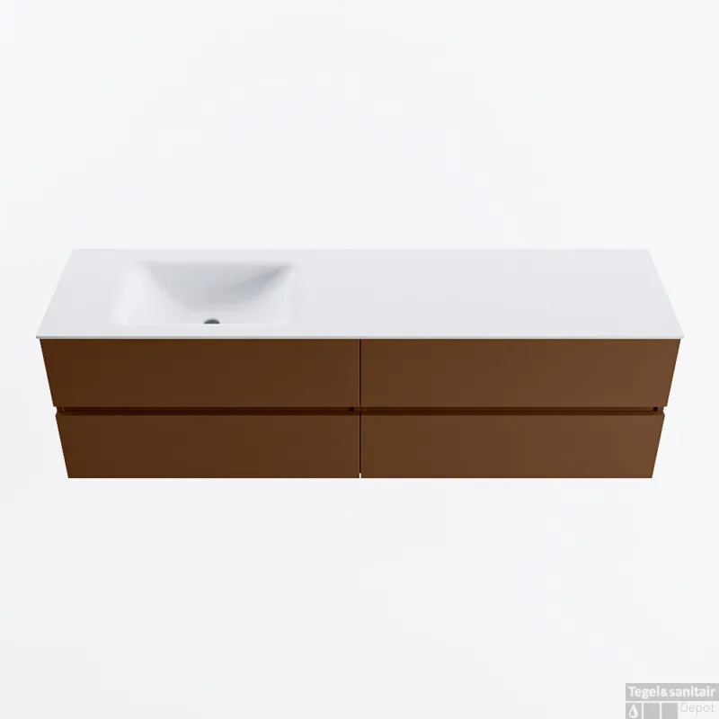 Lage Prijs MONDIAZ VICA 170cm badmeubel onderkast Rust 4 lades. Wastafel CLOUD links 1 kraangat, kleur Talc.