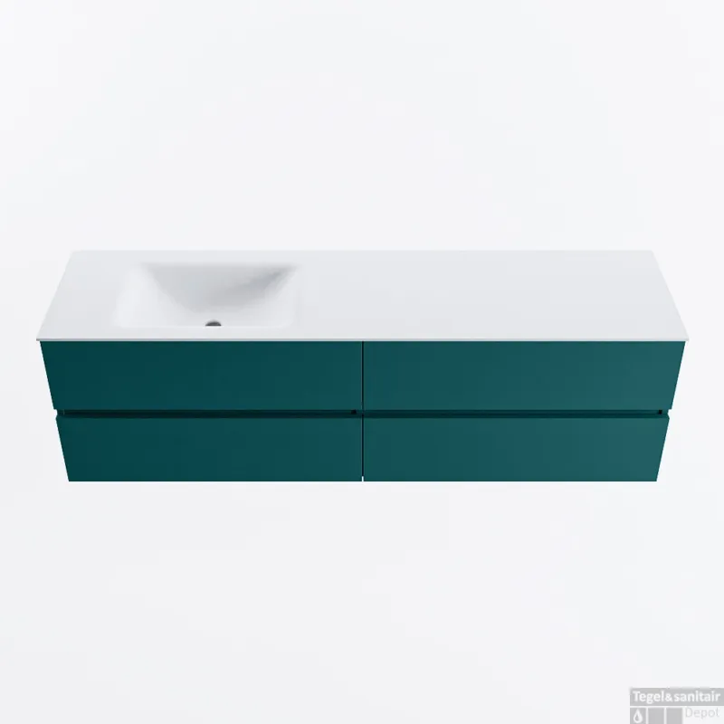 Bestseller MONDIAZ VICA 170cm badmeubel onderkast Smag 4 lades. Wastafel CLOUD links zonder kraangat, kleur Talc.