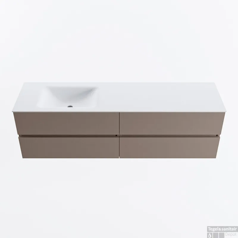MONDIAZ VICA 170cm badmeubel onderkast Smoke 4 lades. Wastafel CLOUD links 1 kraangat, kleur Talc. Speciale Aanbieding