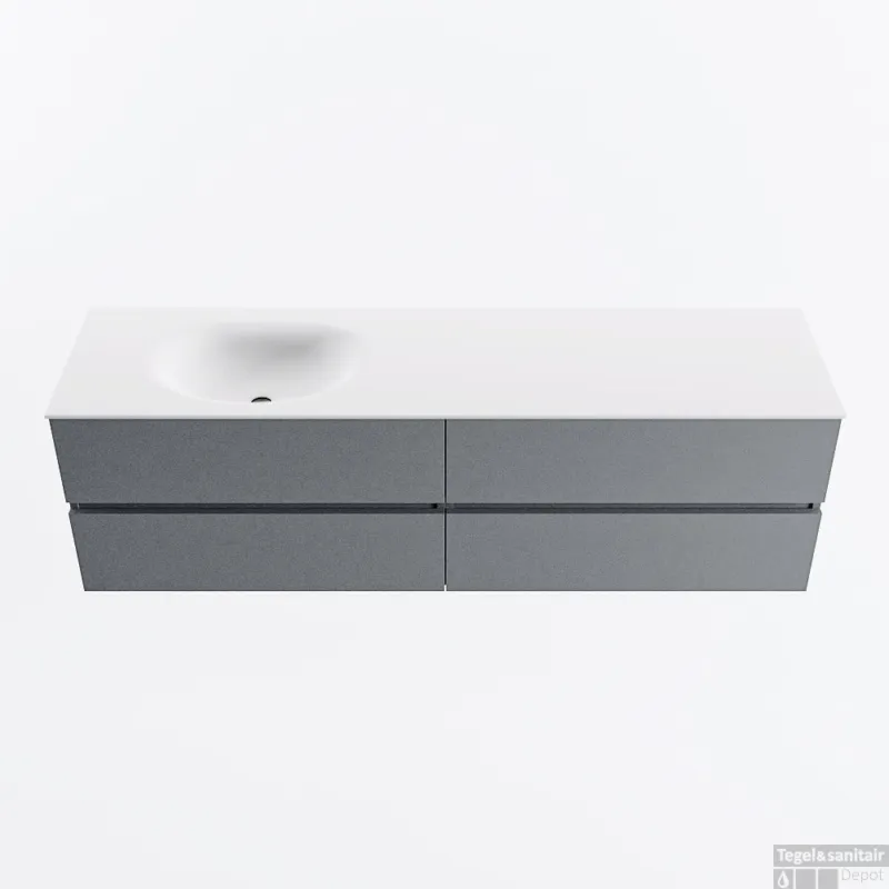 Bestseller MONDIAZ VICA 170cm badmeubel onderkast Plata 4 lades. Wastafel MOON links zonder kraangat, kleur Talc.