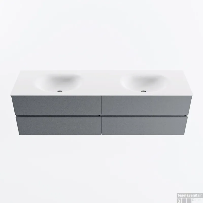 Direct Verzonden MONDIAZ VICA 170cm badmeubel onderkast Plata 4 lades. Wastafel MOON dubbel zonder kraangat, kleur Talc.