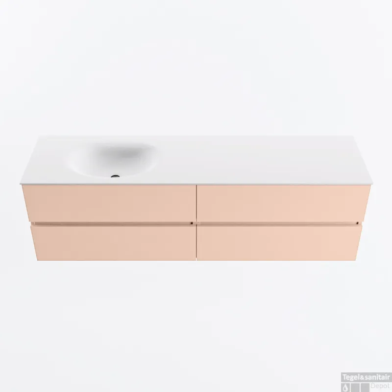 MONDIAZ VICA 170cm badmeubel onderkast Rosee 4 lades. Wastafel MOON links 1 kraangat, kleur Talc. Dagaanbieding