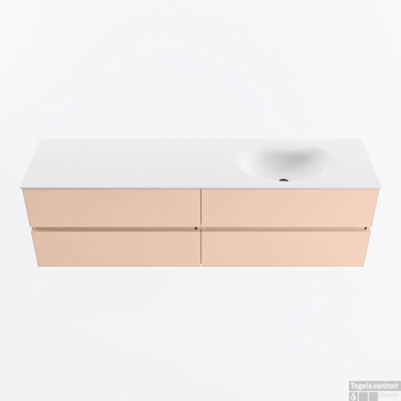 Lage Prijs MONDIAZ VICA 170cm badmeubel onderkast Rosee 4 lades. Wastafel MOON rechts 1 kraangat, kleur Talc.