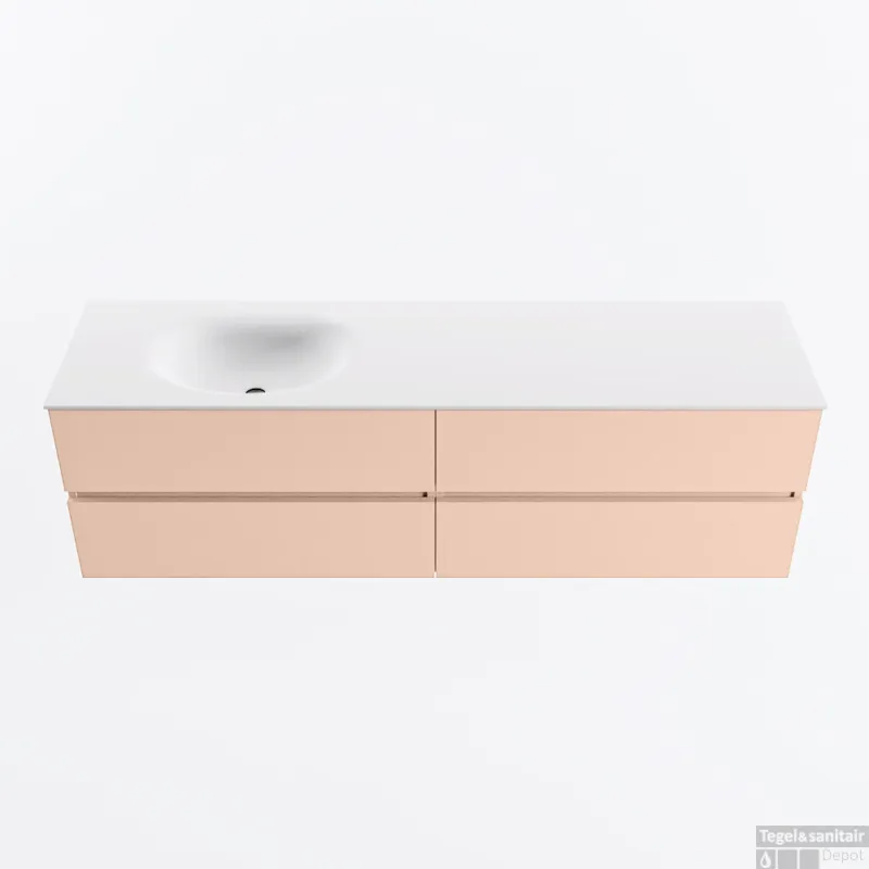 Aanbieding MONDIAZ VICA 170cm badmeubel onderkast Rosee 4 lades. Wastafel MOON links zonder kraangat, kleur Talc.