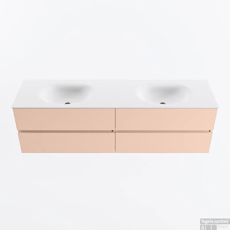 Flitsaanbieding MONDIAZ VICA 170cm badmeubel onderkast Rosee 4 lades. Wastafel MOON dubbel zonder kraangat, kleur Talc.