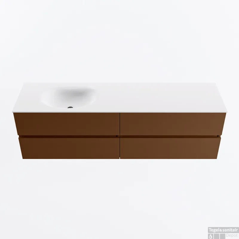 Exclusieve Aanbieding MONDIAZ VICA 170cm badmeubel onderkast Rust 4 lades. Wastafel MOON links zonder kraangat, kleur Talc.