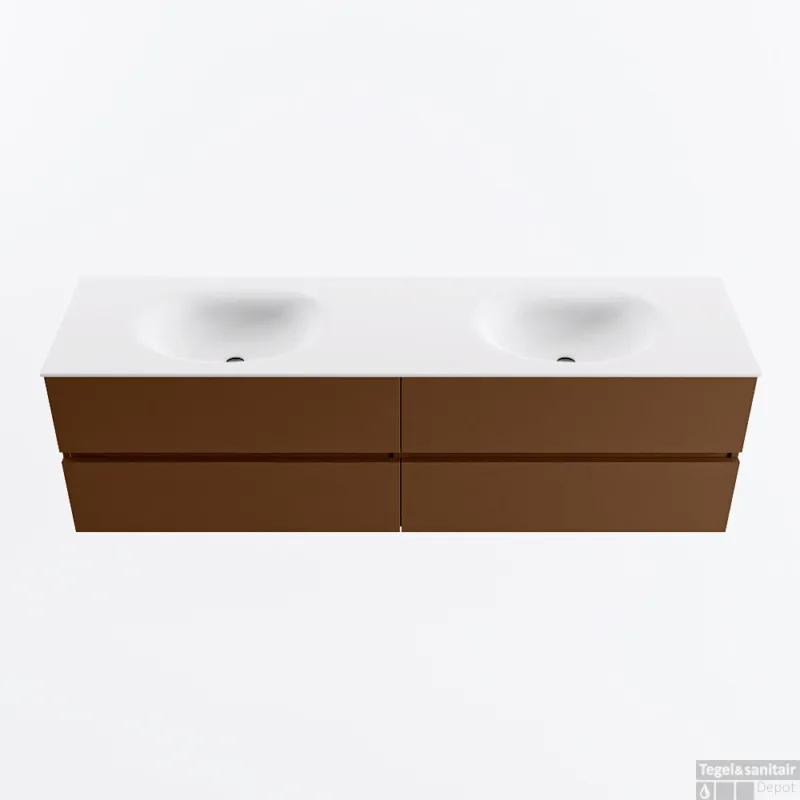 Speciale Aanbieding MONDIAZ VICA 170cm badmeubel onderkast Rust 4 lades. Wastafel MOON dubbel zonder kraangat, kleur Talc.