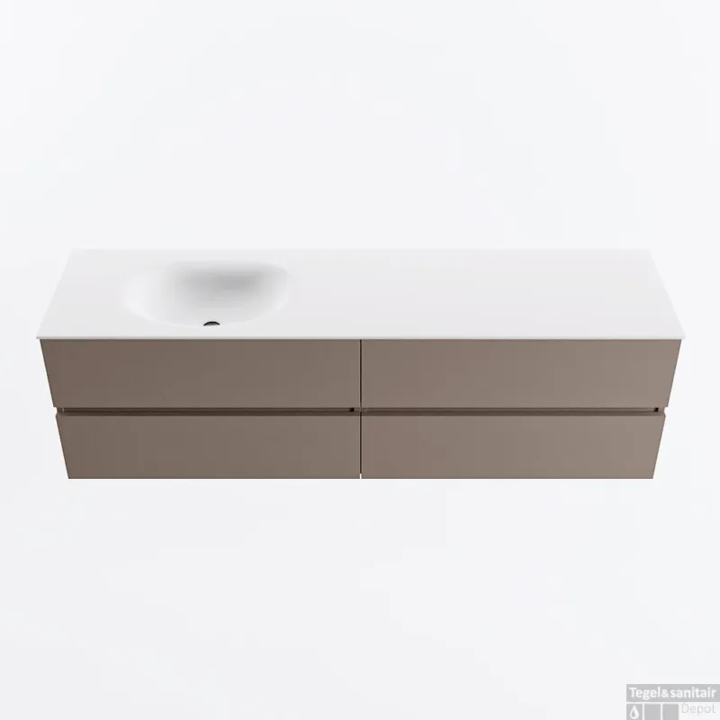 MONDIAZ VICA 170cm badmeubel onderkast Smoke 4 lades. Wastafel MOON links 1 kraangat, kleur Talc. Exclusieve Aanbieding
