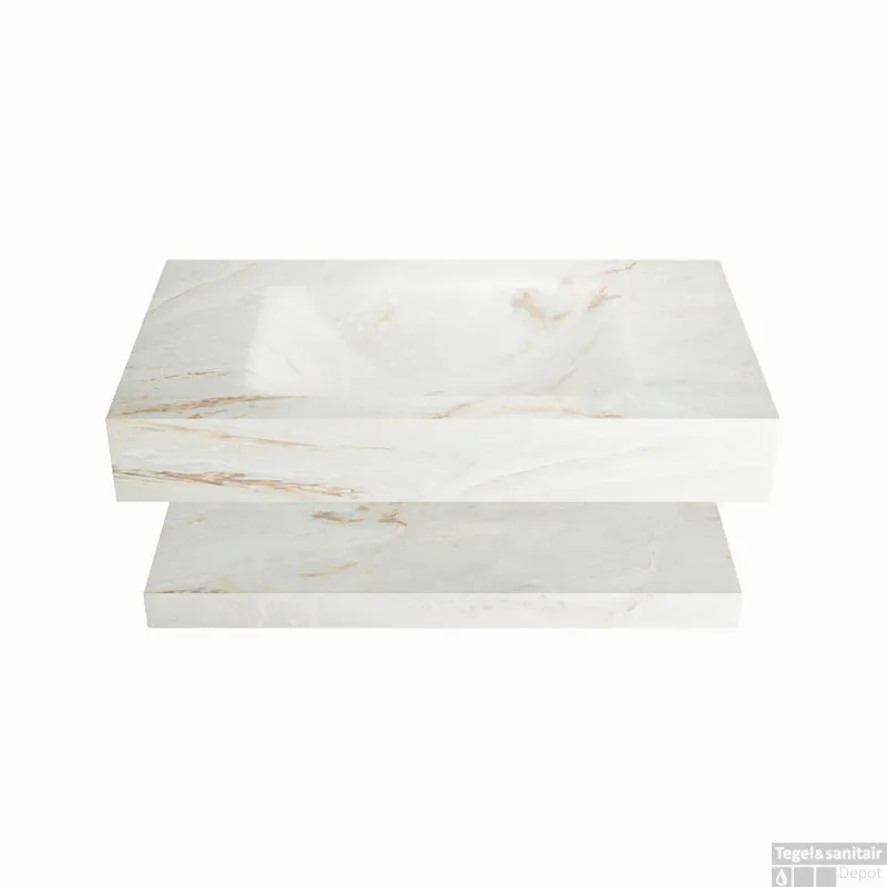 Nu Kopen MONDIAZ ALAN-DLUX 80cm planchet Frappe. Vrijhangende wastafel CLOUD midden zonder kraangat, kleur Frappe.