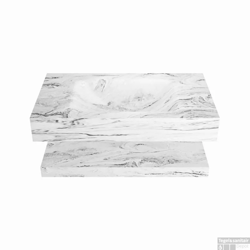 Veilige Betaling MONDIAZ ALAN-DLUX 80cm planchet Glace. Vrijhangende wastafel CLOUD midden zonder kraangat, kleur Glace.