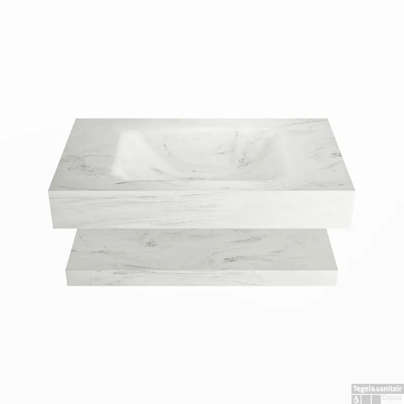 Lage Prijs MONDIAZ ALAN-DLUX 80cm planchet Opalo. Vrijhangende wastafel CLOUD midden 1 kraangat, kleur Opalo.