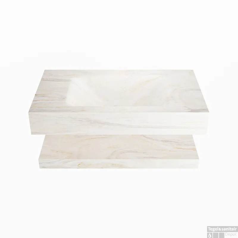 MONDIAZ ALAN-DLUX 80cm planchet Ostra. Vrijhangende wastafel CLOUD midden zonder kraangat, kleur Ostra. Aanbieding