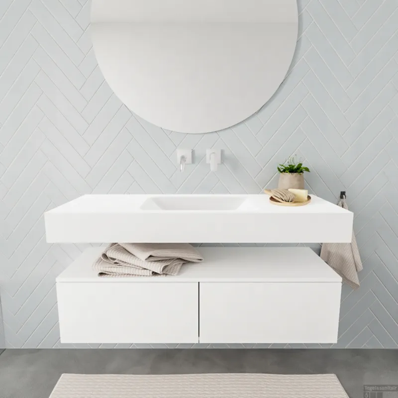 Badkamermeubel BWS Ibiza 120 cm Twee Soft-Close Lades Solid Surface Wastafel Mat Wit (acht varianten) Gecertificeerd