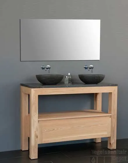 Badkamermeubelset Sanilux Robusta Dynasty 120x47x85 cm Massief Eikenhout en Ronde Waskom Snelle Levering