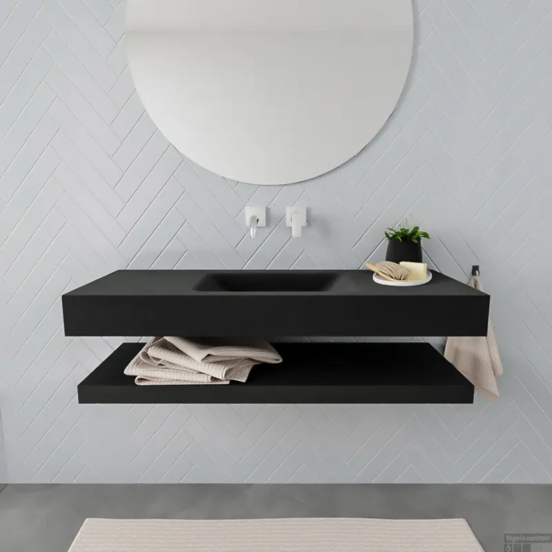Hete Deal Badkamermeubel BWS Ibiza 120 cm met Planchet Solid Surface Mat Zwart (acht varianten)