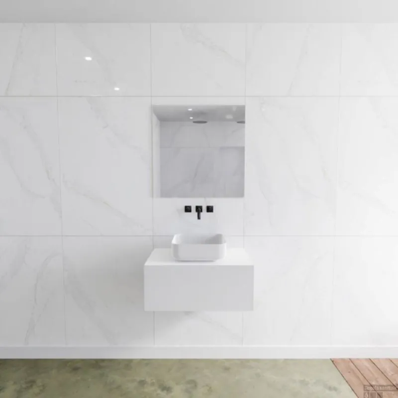 Beperkt Aanbod Badkamermeubelset Mondiaz LAGOM 70 cm met Topblad Gecentreerde Wastafel Solid Surface Opzetkom Binx Zonder Kraangaten Mat Wit (1 lade)