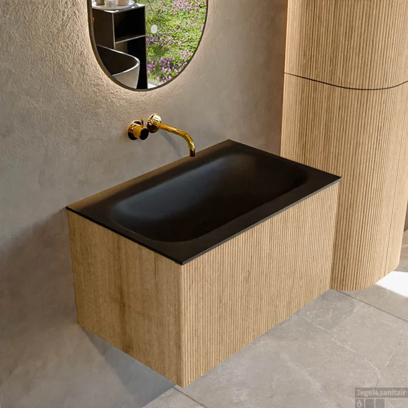 Betrouwbaar Mondiaz KURVE 70 cm Onderkast Greeploos 1 Lade Zonder Deuren Oak, Wastafel Solid Surface Volledig Urban 0 Kraangaten Zonder Spiegel (KRVBGS701L0D0KM-Oak/Urb)