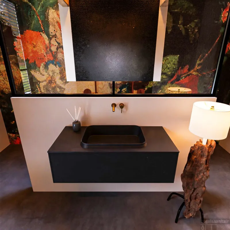 Badkamermeubelset Mondiaz Erin 100 cm met 1 Lade met RIDGE Wastafel Midden Urban Zonder Kraangaten Greeploos Mat Urban Laatste Kans