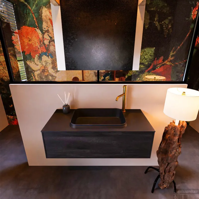 Favoriet Badkamermeubelset Mondiaz Erin 100 cm met 1 Lade met RIDGE Wastafel Midden Urban met 1 kraangat Greeploos Mat Antracite
