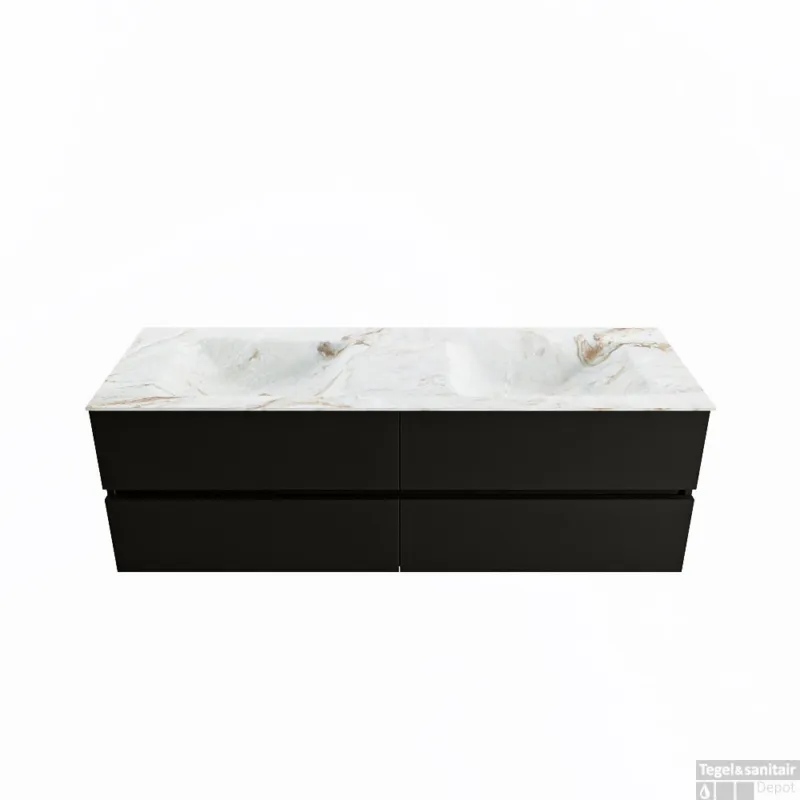 Aanbieding MONDIAZ VICA-DLUX 150cm badmeubel onderkast Urban 4 lades. Inbouw wastafel CLOUD dubbel zonder kraangat, kleur Frappe.