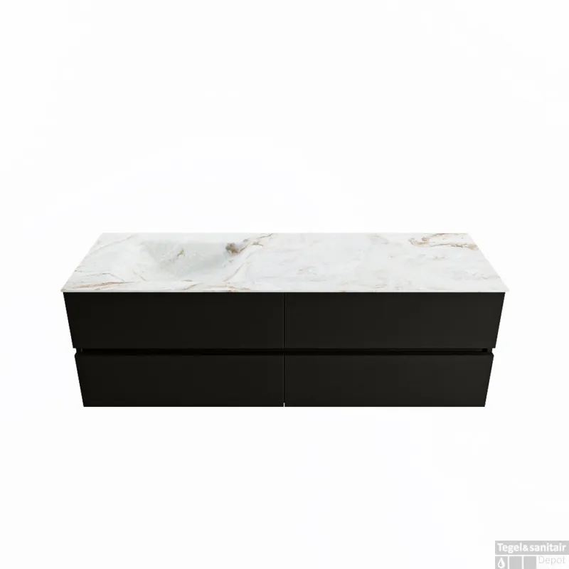 MONDIAZ VICA-DLUX 150cm badmeubel onderkast Urban 4 lades. Inbouw wastafel CLOUD links 1 kraangat, kleur Frappe. Lage Kosten