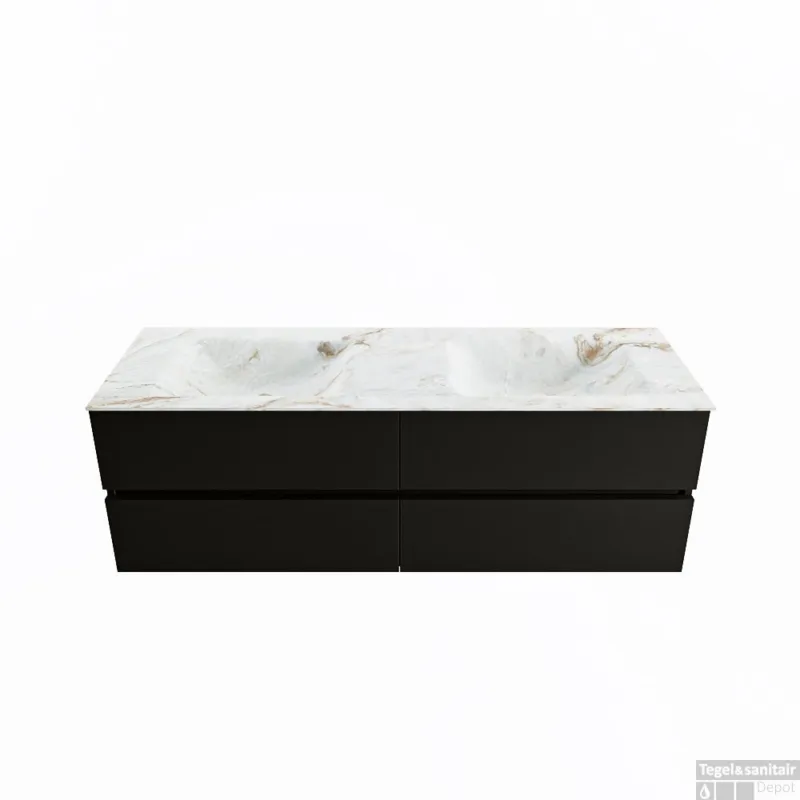 Nu Kopen MONDIAZ VICA-DLUX 150cm badmeubel onderkast Urban 4 lades. Inbouw wastafel CLOUD dubbel 2 kraangaten, kleur Frappe.