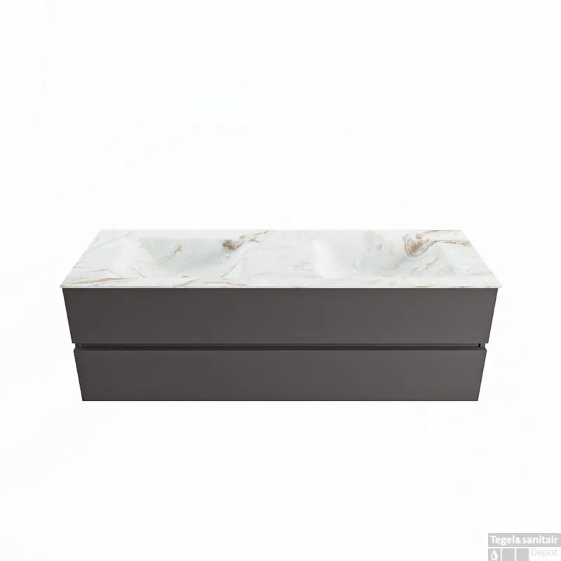 Beste Prijs MONDIAZ VICA-DLUX 150cm badmeubel onderkast Dark grey 2 lades. Inbouw wastafel CLOUD dubbel zonder kraangat, kleur Frappe.