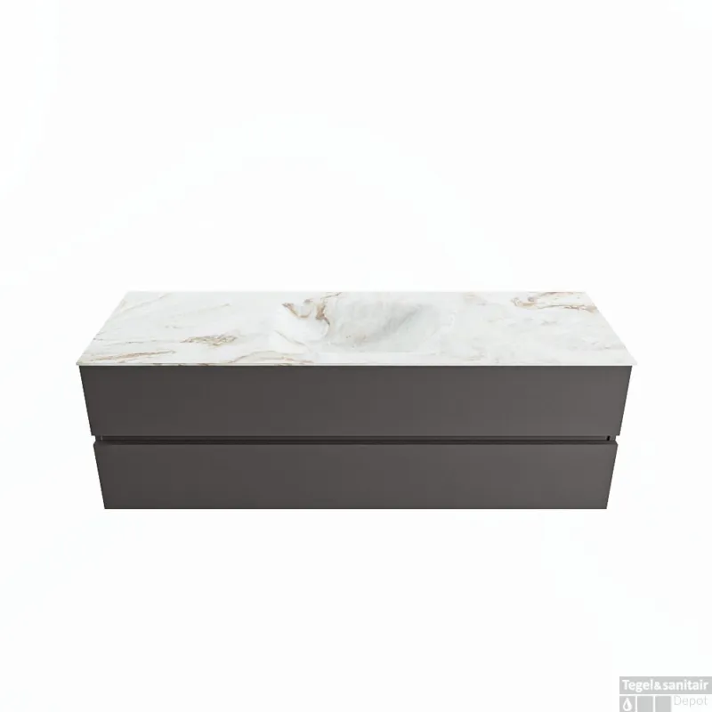Koop Vandaag MONDIAZ VICA-DLUX 150cm badmeubel onderkast Dark grey 2 lades. Inbouw wastafel CLOUD midden 1 kraangat, kleur Frappe.