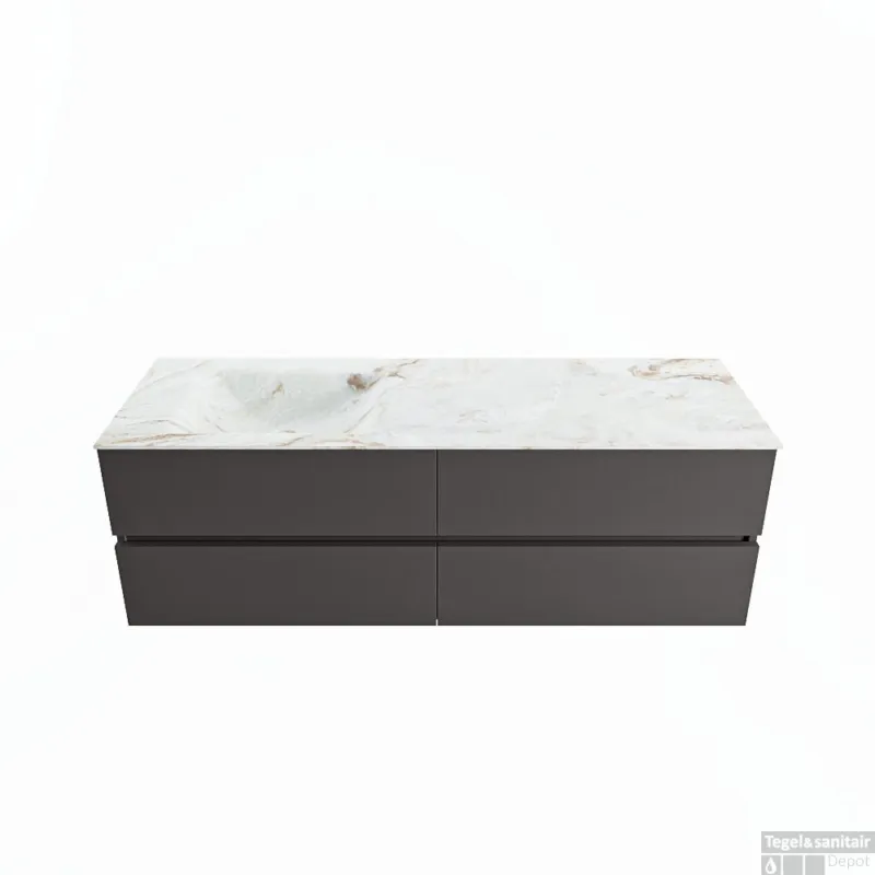 Beperkt Aanbod MONDIAZ VICA-DLUX 150cm badmeubel onderkast Dark grey 4 lades. Inbouw wastafel CLOUD links 1 kraangat, kleur Frappe.