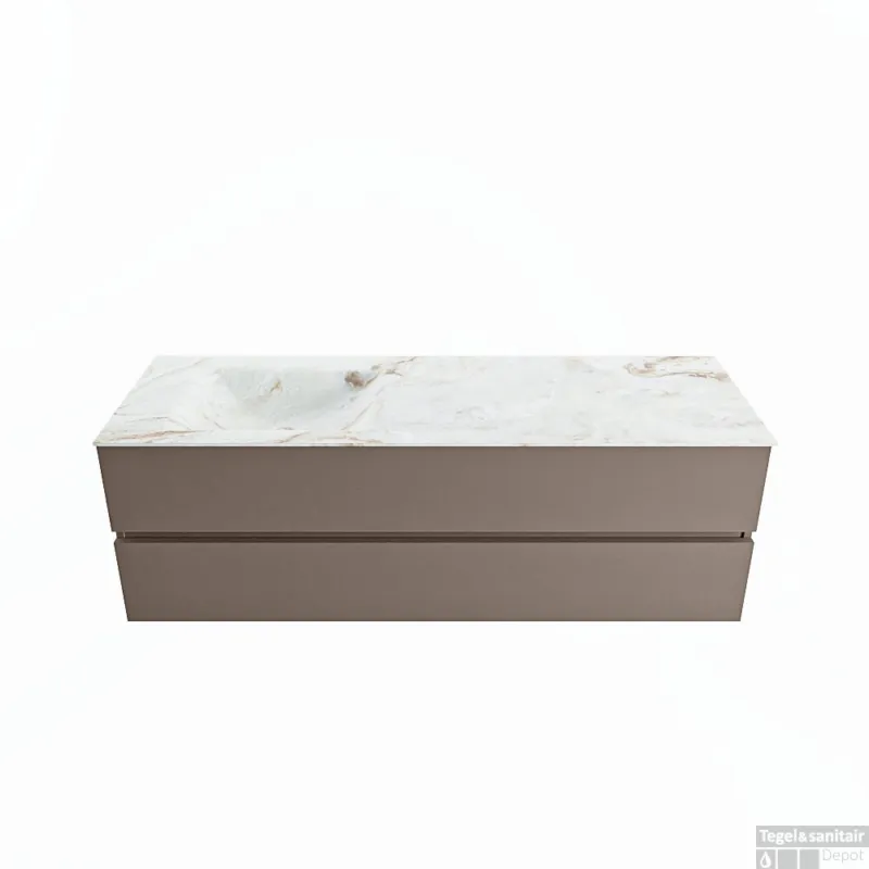 MONDIAZ VICA-DLUX 150cm badmeubel onderkast Smoke 2 lades. Inbouw wastafel CLOUD links zonder kraangat, kleur Frappe. Shop Nu