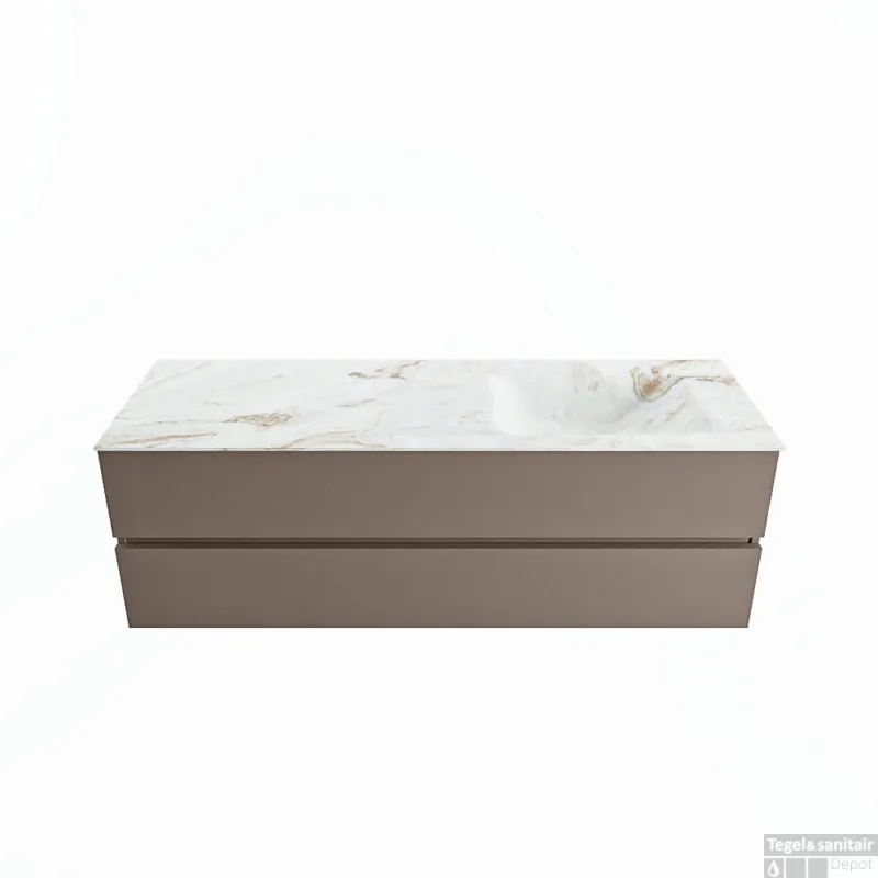Shop Nu MONDIAZ VICA-DLUX 150cm badmeubel onderkast Smoke 2 lades. Inbouw wastafel CLOUD rechts zonder kraangat, kleur Frappe.