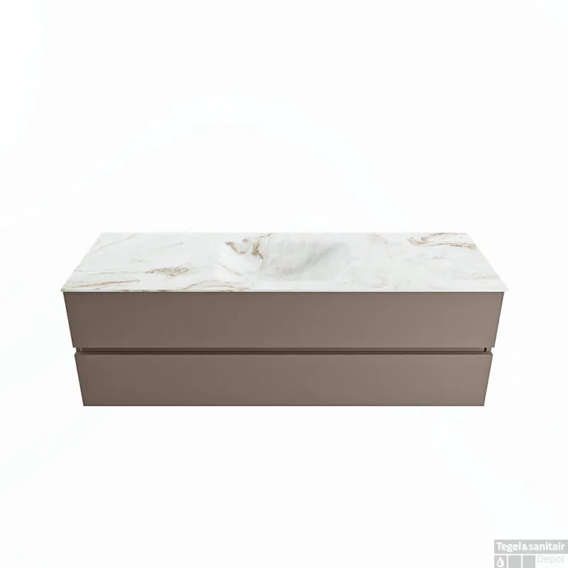 MONDIAZ VICA-DLUX 150cm badmeubel onderkast Smoke 2 lades. Inbouw wastafel CLOUD midden 1 kraangat, kleur Frappe. Premium