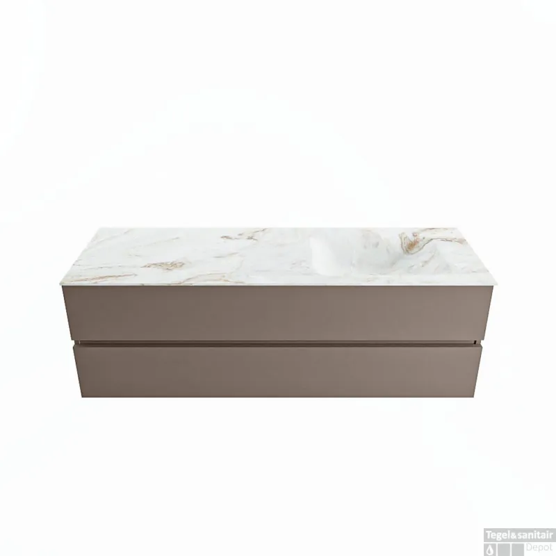 MONDIAZ VICA-DLUX 150cm badmeubel onderkast Smoke 2 lades. Inbouw wastafel CLOUD rechts 1 kraangat, kleur Frappe. Weekendaanbieding