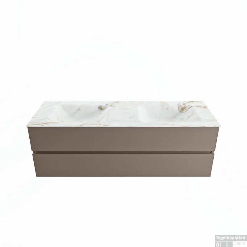 Uitverkoop MONDIAZ VICA-DLUX 150cm badmeubel onderkast Smoke 2 lades. Inbouw wastafel CLOUD dubbel 2 kraangaten, kleur Frappe.
