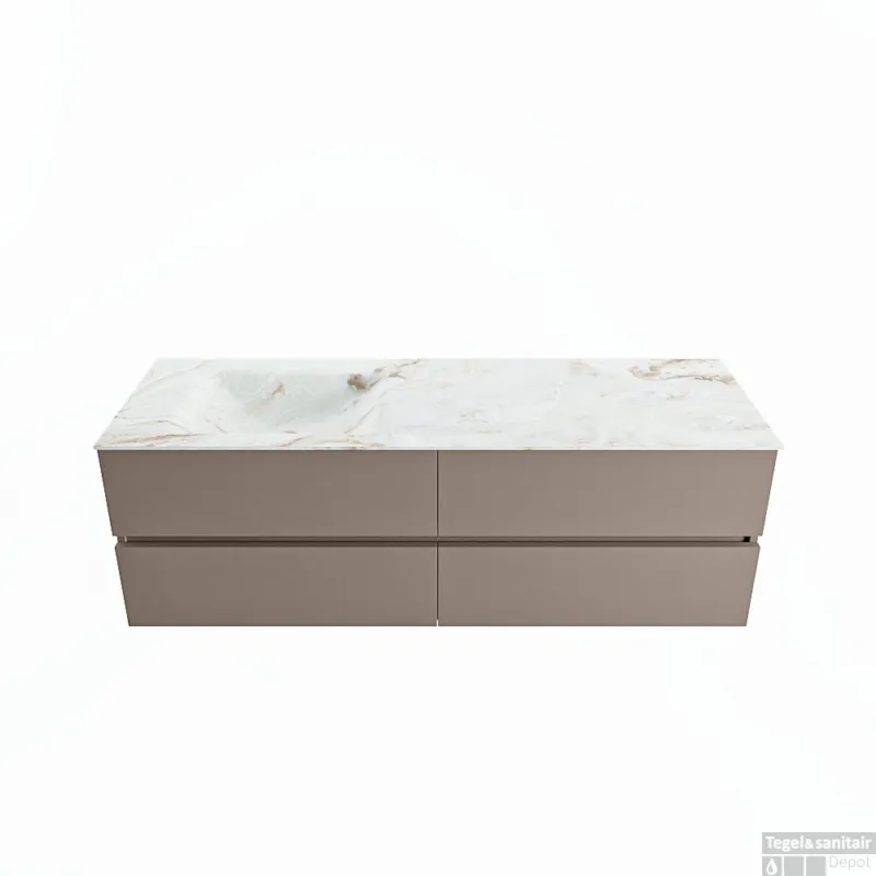 Premium MONDIAZ VICA-DLUX 150cm badmeubel onderkast Smoke 4 lades. Inbouw wastafel CLOUD links zonder kraangat, kleur Frappe.