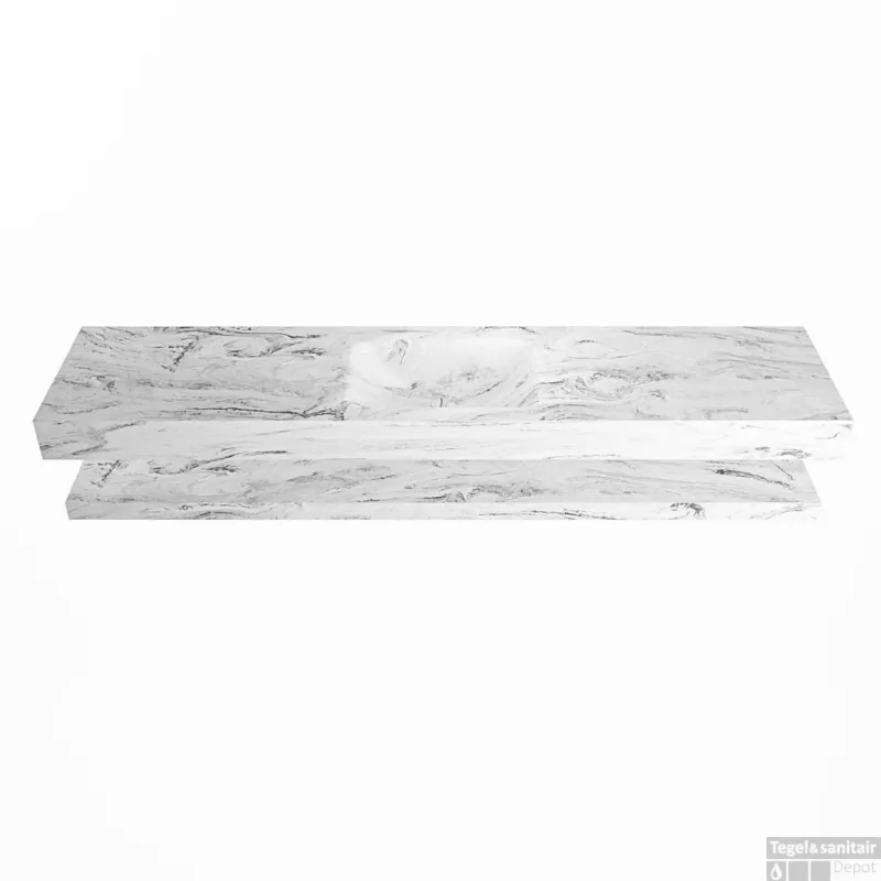 MONDIAZ ALAN-DLUX 200cm planchet Glace. Vrijhangende wastafel CLOUD midden zonder kraangat, kleur Glace. Lage Prijs