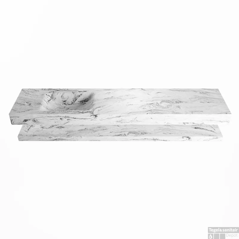 MONDIAZ ALAN-DLUX 200cm planchet Glace. Vrijhangende wastafel CLOUD links zonder kraangat, kleur Glace. Bestel Nu