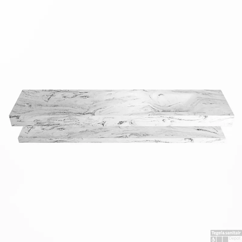 MONDIAZ ALAN-DLUX 200cm planchet Glace. Vrijhangende wastafel CLOUD rechts zonder kraangat, kleur Glace. Bestel Nu